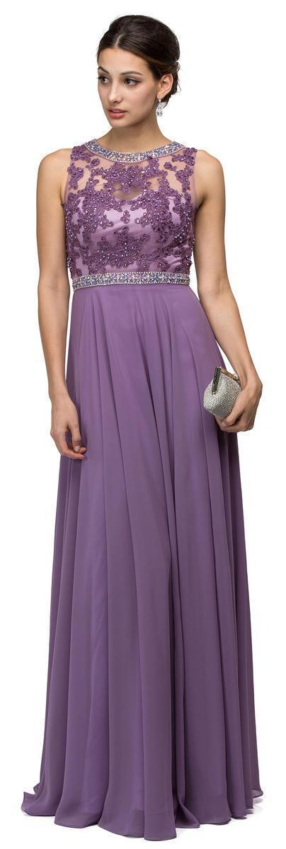 Dancing Queen - 9458 Beaded Lace Applique A-Line Dress in Purple