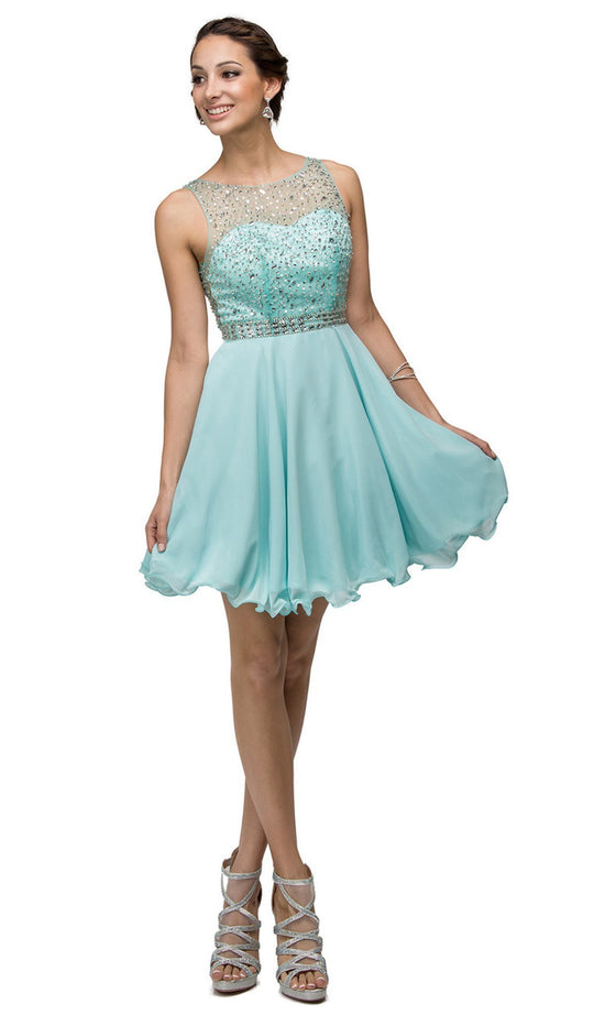 Beaded Bateau Illusion A-Line Prom Dress - ADASA