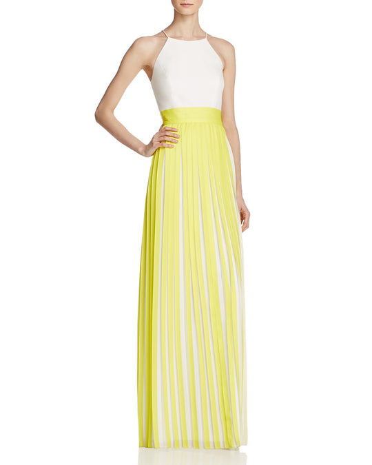 Aidan Mattox - MN1E200900 Pleated Brocatelle Dress in Yellow
