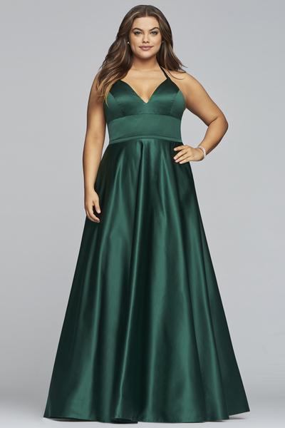 Faviana - 9466 Sleeveless Halter Satin Ballgown With Lace Up Back in Green