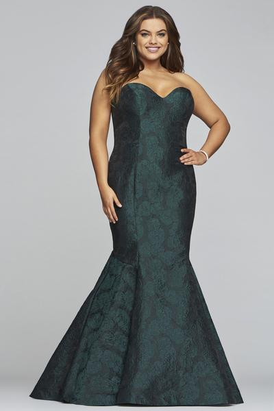 Faviana - 9470 Strapless Sweetheart Jacquard Mermaid Dress in Green