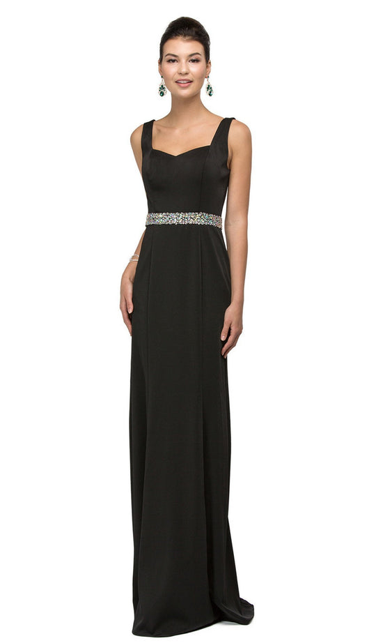 Bejeweled Waist Satin Sheath Formal Dress - ADASA