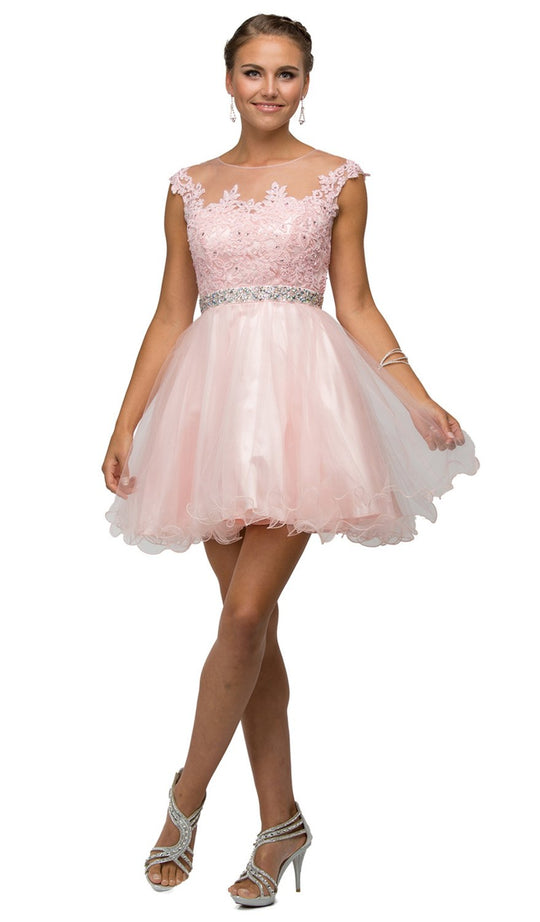 Dancing Queen - 9489 Lace Applique A-line Cocktail Dress In Pink