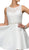 Dancing Queen - 9503 Lace Overlaid Scoop Illusion Satin Cocktail Dress In White