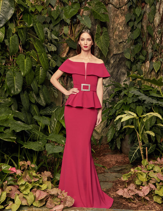 Alexander by Daymor - 950 Off-Shoulder Peplum Trumpet Dress In Red