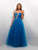Blush - Strapless Pleated Dress with Waist Embellishments 9512 in Blue