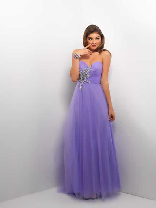 Blush - Strapless Pleated Dress with Waist Embellishments 9512 in Purple