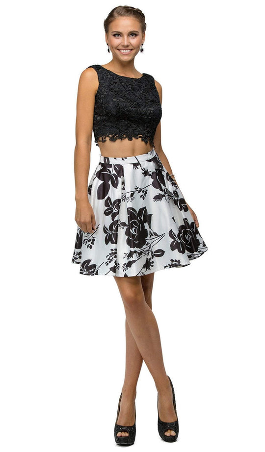 Dancing Queen - 9515X Two-Piece Lace and Printed Homecoming Dress