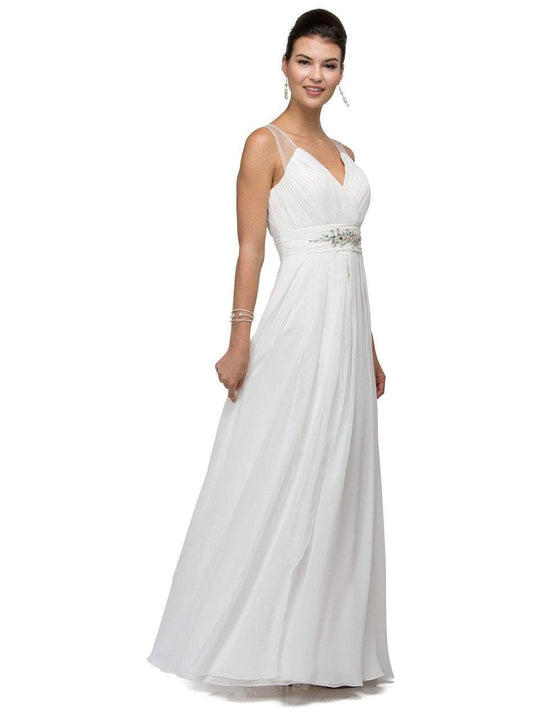 Sophisticated Ruched V-Neck Chiffon A-line Dress in White