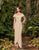 Alexander by Daymor - 953 Faux Wrap Beaded Obi-Belt Sheath Gown In Nude