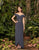 Alexander by Daymor - 953 Faux Wrap Beaded Obi-Belt Sheath Gown In Gray