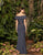 Alexander by Daymor - 953 Faux Wrap Beaded Obi-Belt Sheath Gown In Gray