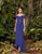 Alexander by Daymor - 953 Faux Wrap Beaded Obi-Belt Sheath Gown In Blue