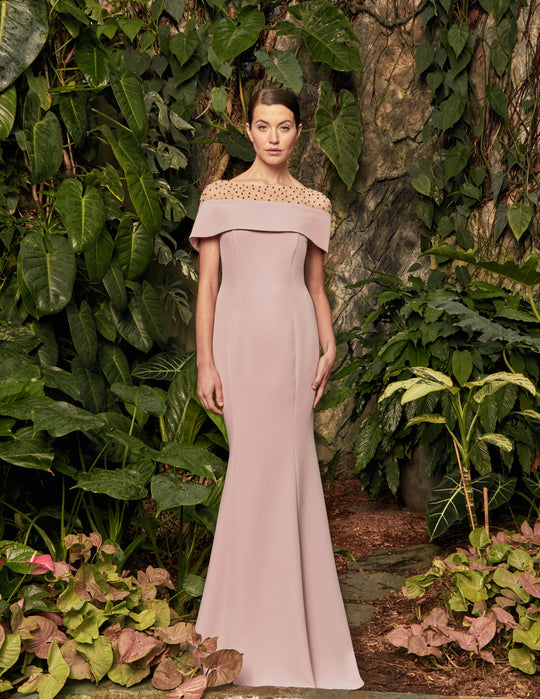 Alexander by Daymor - 954 Beaded Illusion Foldover Mermaid Gown In Pink