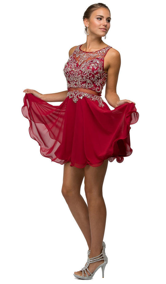 Dancing Queen - 9550 Mock Two-Piece A-Line Short Homecoming Dress In Red