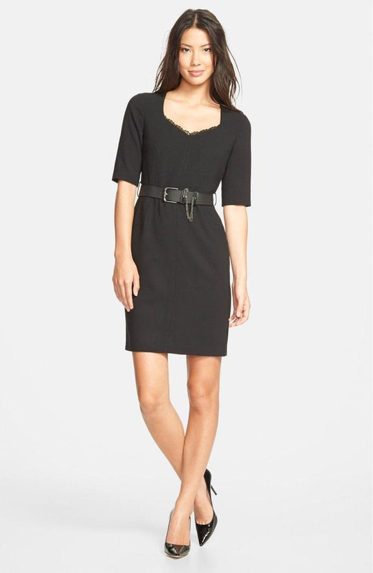 Adrianna Papell - Lace Neckline Short Dress 16PD77840 in Black