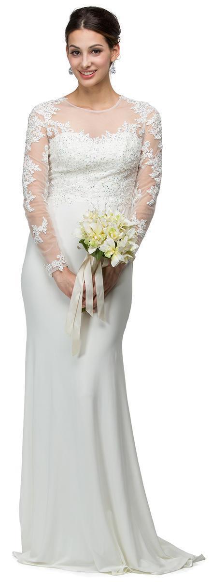 Dancing Queen Bridal - 9577 Elegant Embellished Laced Dress with Sheer Neck and Sleeves