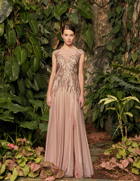 Alexander by Daymor - 957 Beaded Bateau A-Line Dress In Pink