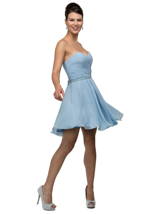 Dancing Queen - 9581 Crisscrossed Sweetheart A-Line Dress in Blue