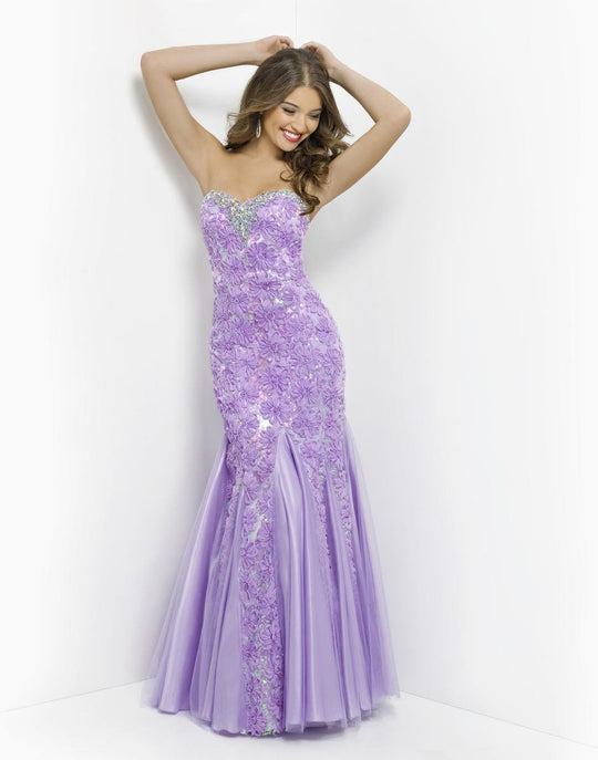 Blush - Embroided Floral Strapless Mermaid Gown 9582 in Purple