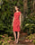 Alexander by Daymor - 958 Knee Length Cap Sleeve Beaded Cascade Dress In Red