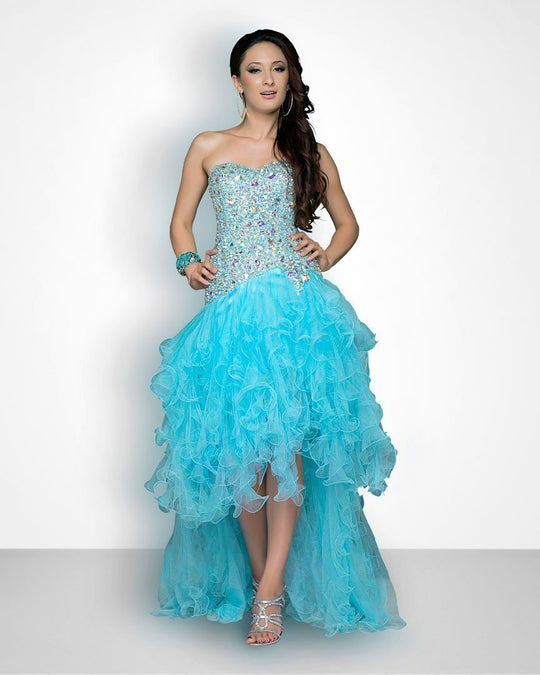 Blush - Strapless Embellished Ruffled Long Gown 9608 in Blue