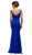 Dancing Queen - V-Neck Wide Waistband Evening Dress 9609 In Blue