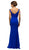 Dancing Queen - 9609 V-Neck Wide Waistband  Evening Dress in Blue