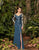Alexander by Daymor - 960 Illusion Sleeves Sequin Lace Applique Sheath Gown In Blue and Green