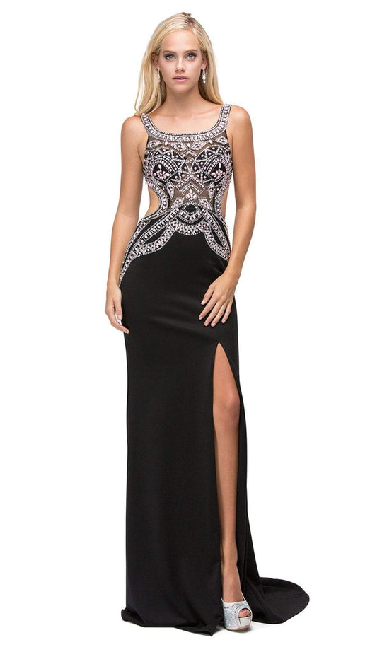 Dancing Queen - 9612 Stunning Long Scoop-Neck Prom Dress in Black