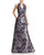 Aidan Mattox Metallic Floral Print V-Neck Gown MD1E200784 In Twilight
