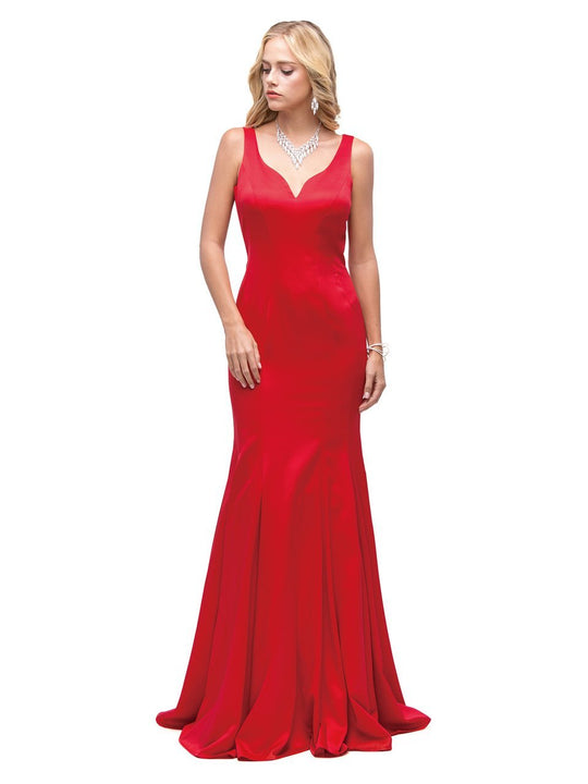 Dancing Queen - 9638 Sleek Sleeveless Open Back Trumpet Gown 9638  in Red