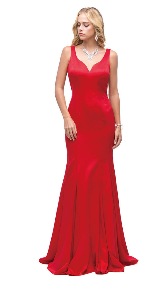 Dancing Queen - 9638 Open Back Trumpet Silhouette Evening Dress in Red