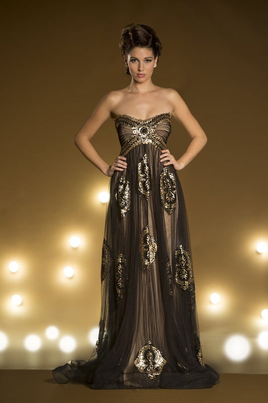 MNM Couture - 9649W Strapless Empire Waist Evening Gown In Black