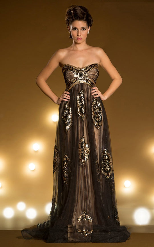 MNM Couture - 9649 Strapless Empire Waist Evening Gown In Black