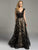 Lara Dresses - Sleek V-Neckline A-Line Evening Gown with Floral Embroidery and Rhinestone Embellishments 33239, Black