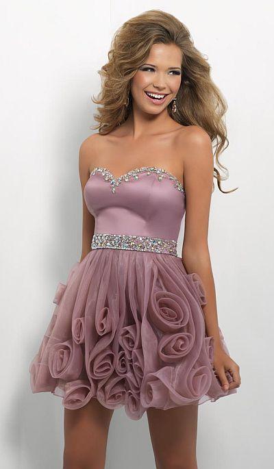Blush - Strapless Cocktail Dress with Rose Accented Skirt 9668 in Brown