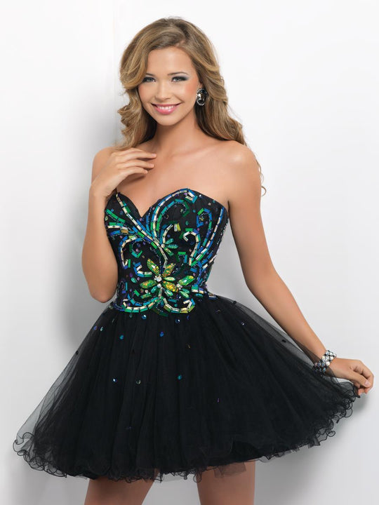 Blush - Strapless Sequined Cocktail Dress 9671 in Black