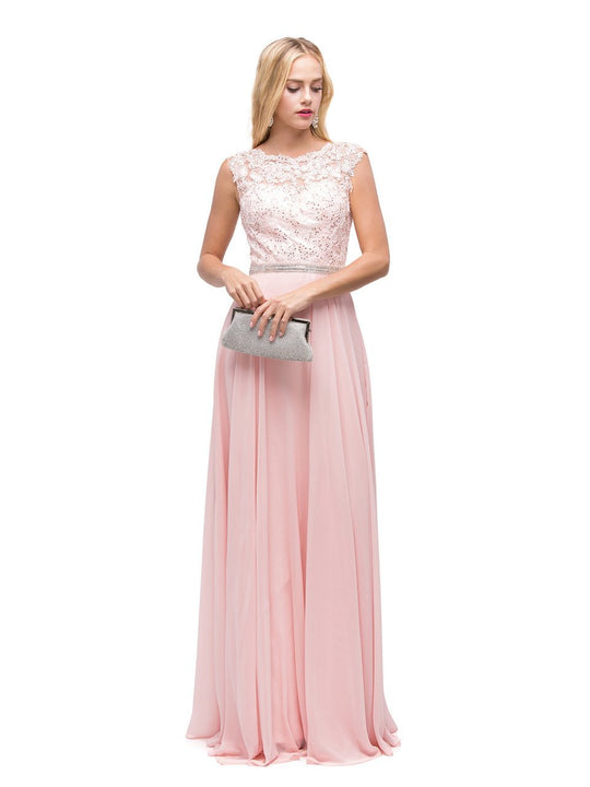 Dancing Queen - Illusion-Lace Bodice Chiffon A-Line Dress 9675 in Pink