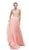 Dancing Queen - 9689 Jeweled High Illusion Long Chiffon A-Line Prom Dress in Pink