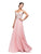 Off-the-Shoulder Long Prom Dress with Lace Applique in Pink