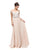 Off-the-Shoulder Long Prom Dress with Lace Applique in Neutral