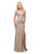 Dancing Queen - 9704 V-Neck Beaded Bodice Illusion Back Long Prom Dress in Tan