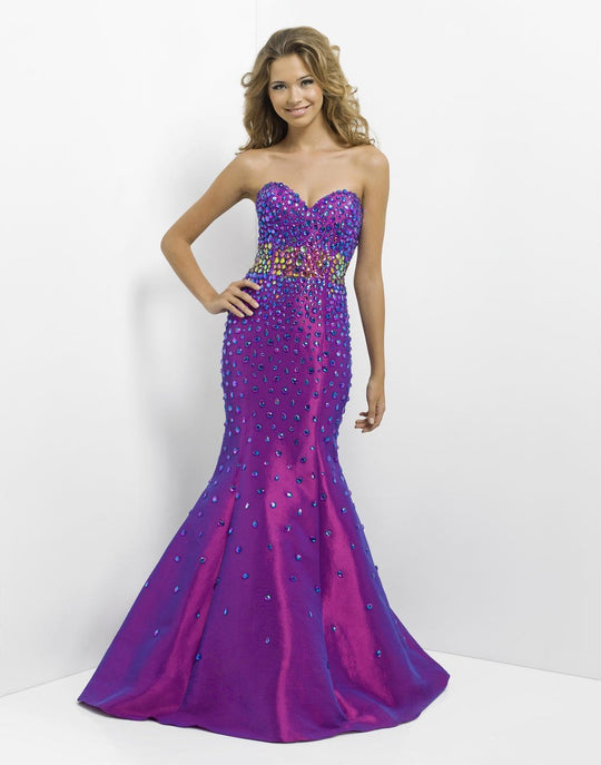 Blush - Strapless Embellished Mermaid Gown 9704 in Purple and Multi-Color