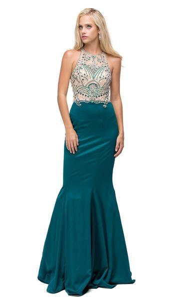 Dancing Queen - Teardrop Back Cutout Beaded Ornate Prom Dress 9706 In Green