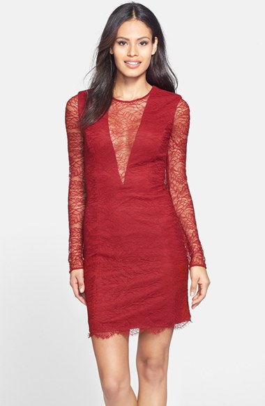 Cynthia Rowley - 771075 Illusion Plunging Lace Sheath Short Dress in Red