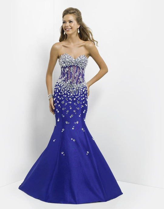 Blush - Strapless Embellished Mermaid Gown 9713 in Blue