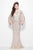 Primavera Couture - 9713 Sequined Flare Sleeve Illusion Sheath Gown in Neutral