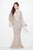 Primavera Couture - Sequined Flare Sleeve Illusion Sheath Gown 9713  in Neutral