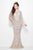 Primavera Couture - 9713 Sequined Flare Sleeve Illusion Sheath Gown in Neutral